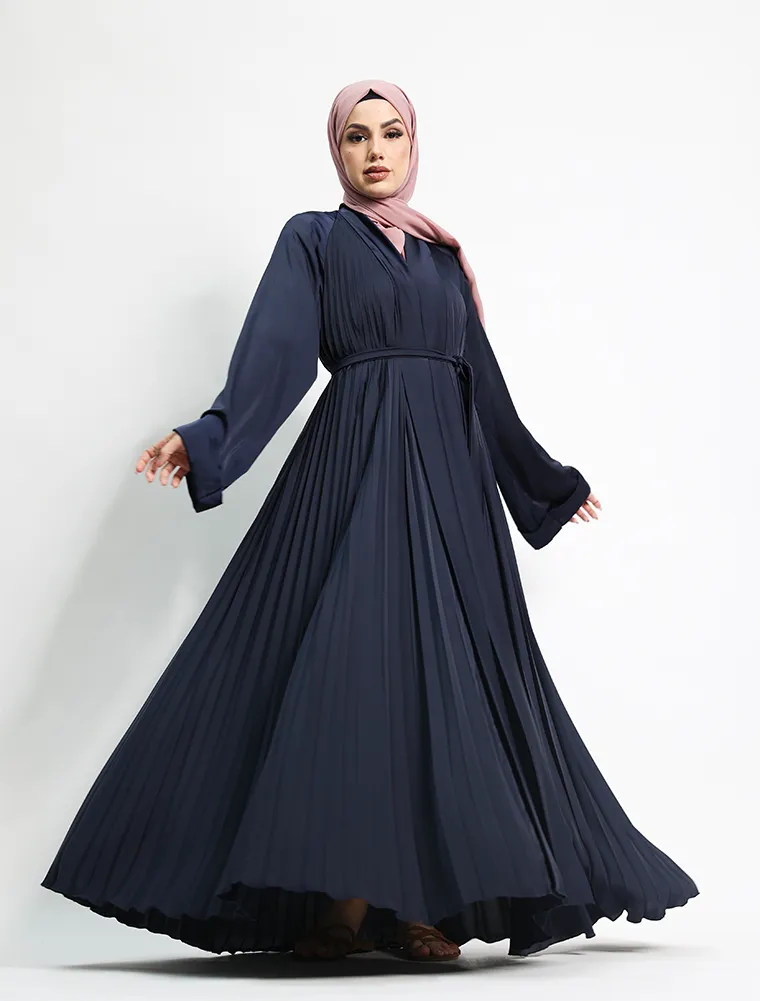 Navy Pleated Silhouette Abaya